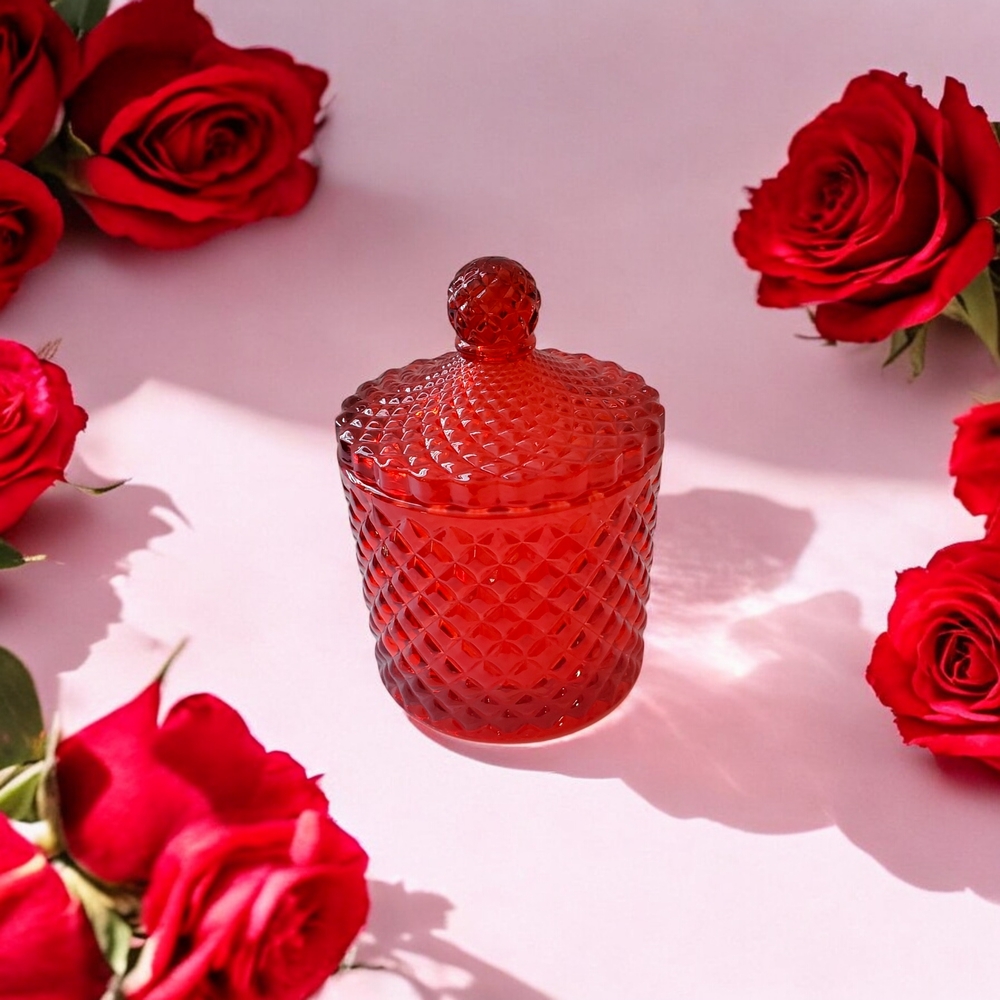 Red Glass Jar with Lid
